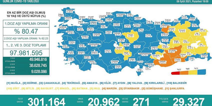 Türkiye'de 20 bin 962 kişinin Kovid-19 testi pozitif çıktı, 271 kişi hayatını kaybetti