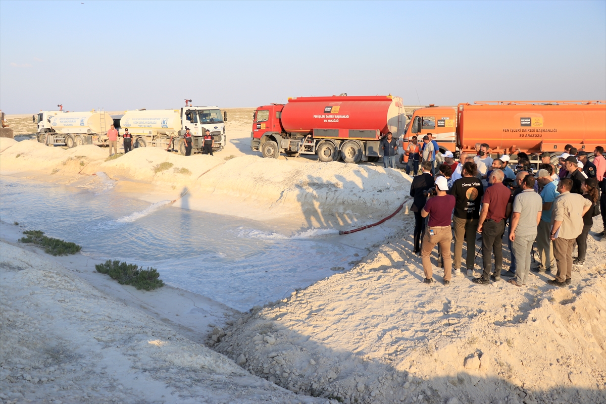 Tuz Gölü'ndeki yavru flamingolar için tankerlerle su takviyesi yapılıyor