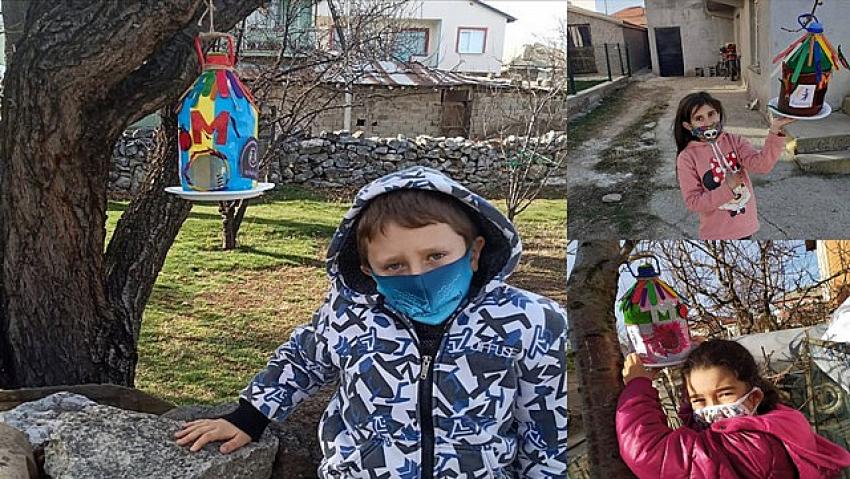 Yalıhüyük'te, ilkokul öğrencileri atık malzemelerden kuş yuvası yaptı