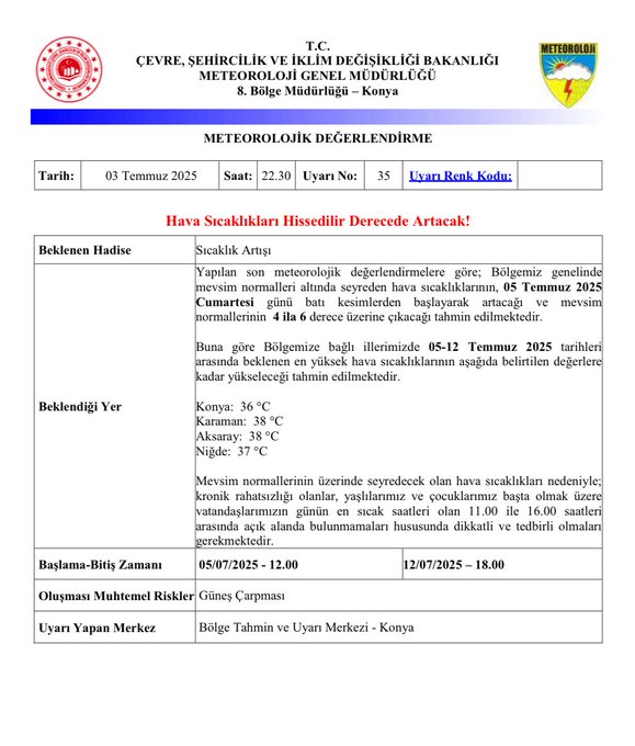 Güneş yakıp kavuracak! Konya Valiliği saat vererek uyarı yaptı - Görsel 1
