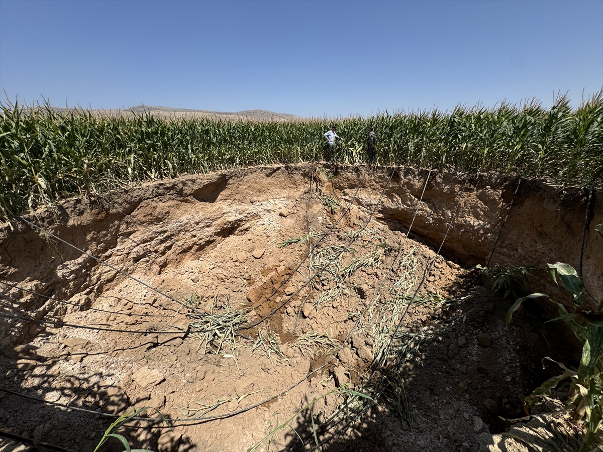 Karaman'da mısır tarlasında obruk oluştu - Görsel 1