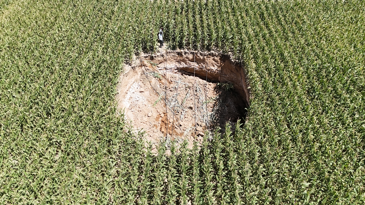 Karaman'da mısır tarlasında obruk oluştu - Görsel 3