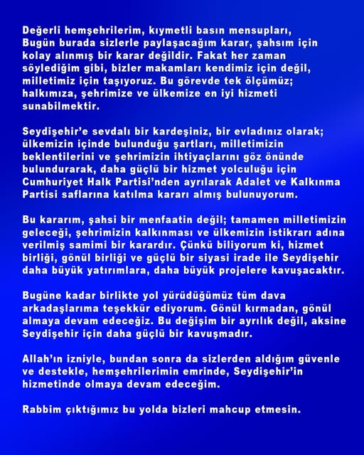 Ak Partiye geçen Seydişehir Belediye  Başkanı  Hasan Ustaoğlu'ndan  ilk açıklama - Görsel 1