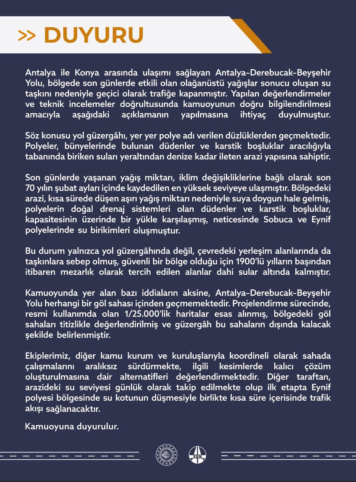 Antalya–Konya Yolu Su Taşkını Nedeniyle Trafiğe Kapatıldı KGM: Su Taşkını Olan Bölge Göl Alanı İçerisinde Değil - Görsel 1